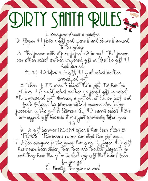 dirty santa rules|dirty santa printable numbers.